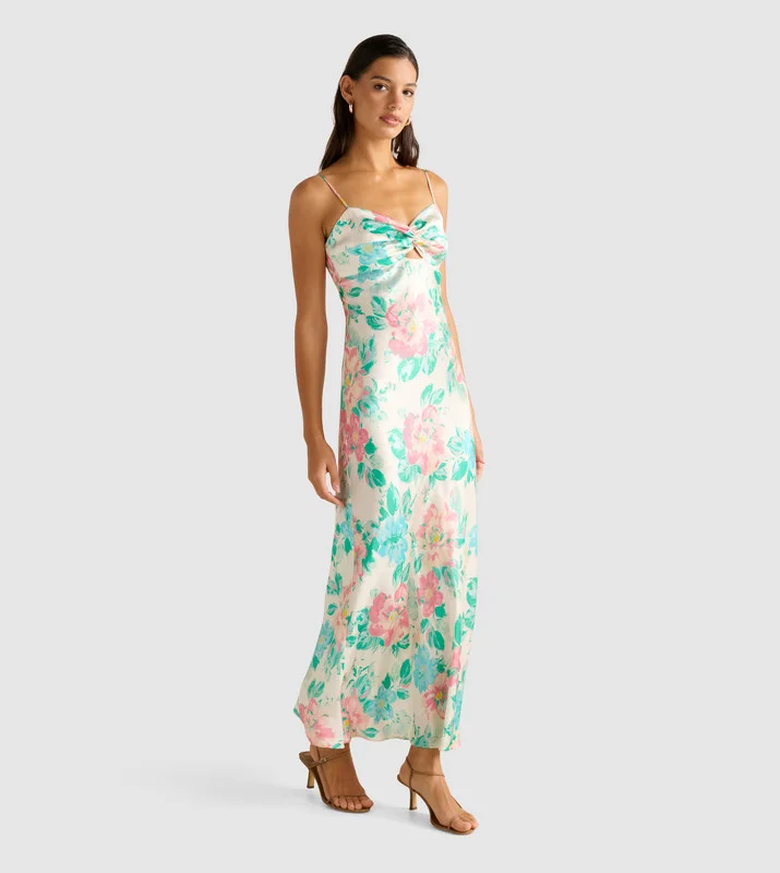 forever new  LESLIE Printed Strappy Slip Maxi Dress for Women | Best Price UAE